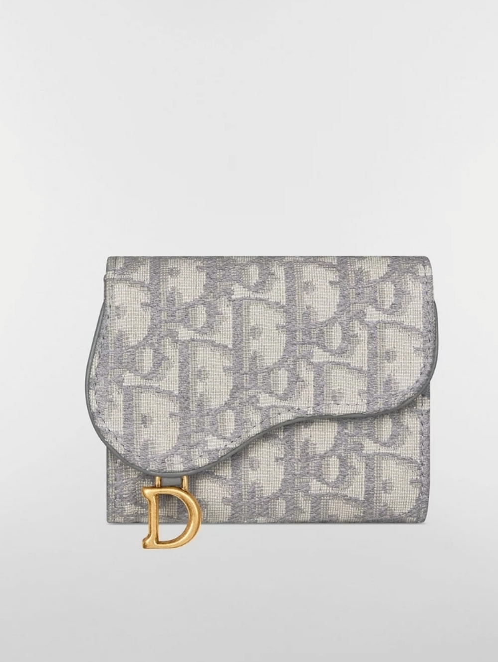 ADior Saddle Petite Wallet in Light Gray Oblique Canvas with Gold D Accent